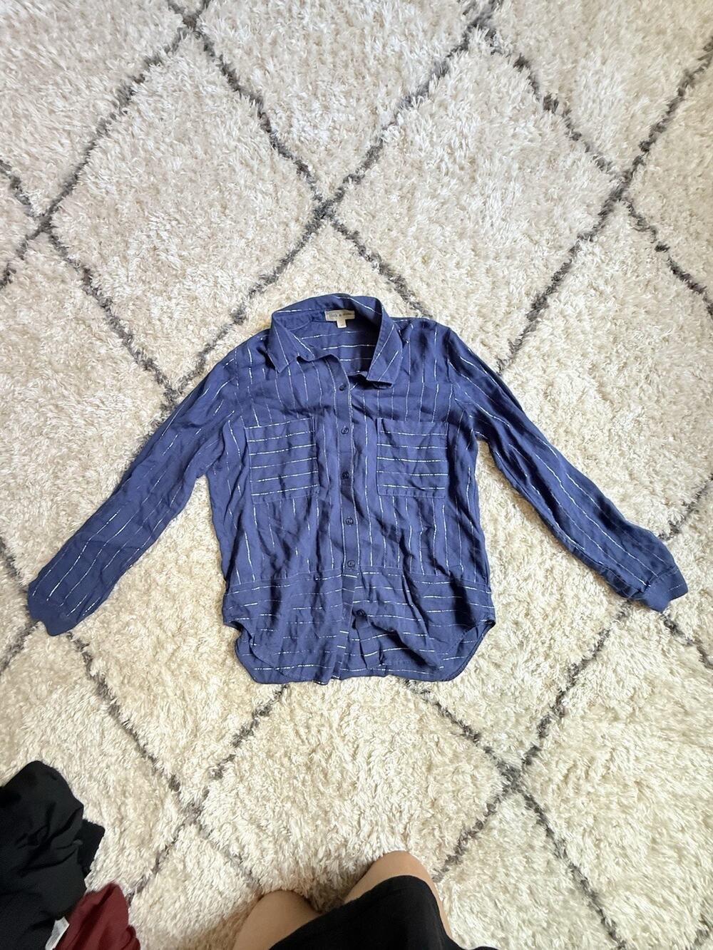 Cloth & Stone by Anthropologie Blue Striped Long Sleeve Button-Up Shirt M